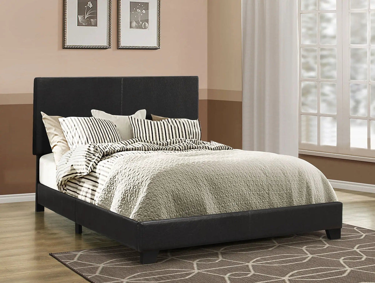 Dorian Faux Leather Upholstered Queen Panel Bed | 64.25 x 86.25 x 45.75 in | Faux Leather & Wood | Black