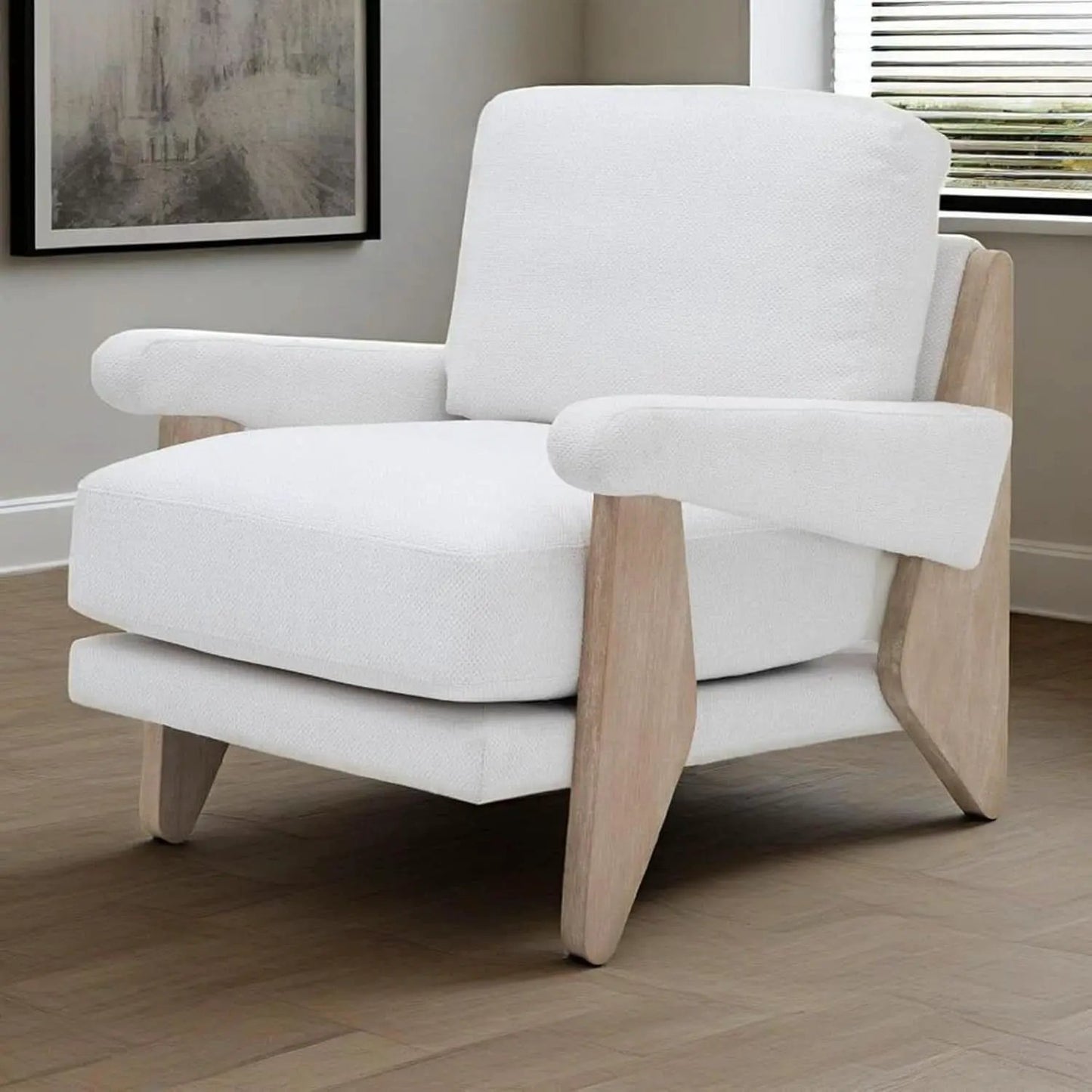 Ivory Chenille Accent Chair Solid Wood LivingRoomSet from PriceLows™