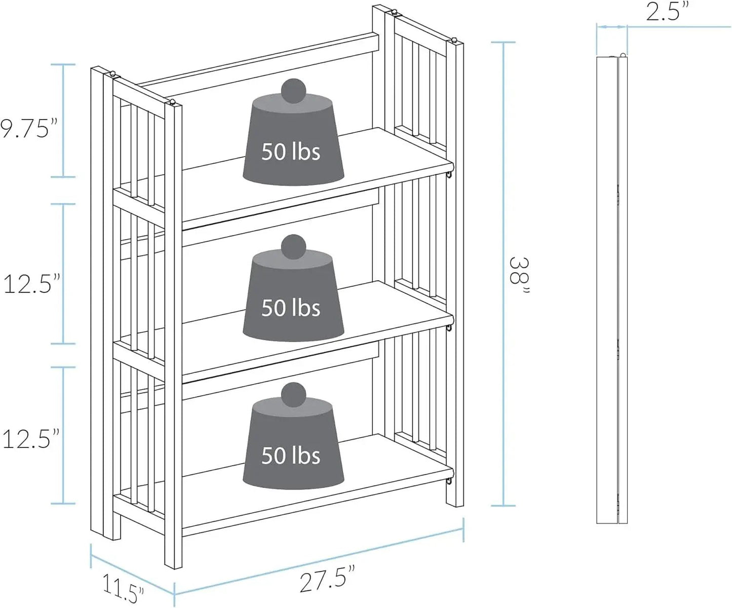 Three Shelf Folding Stackable Bookcase 27.5 Inch Wide Espresso Wood Home Office Storage from PriceLows™