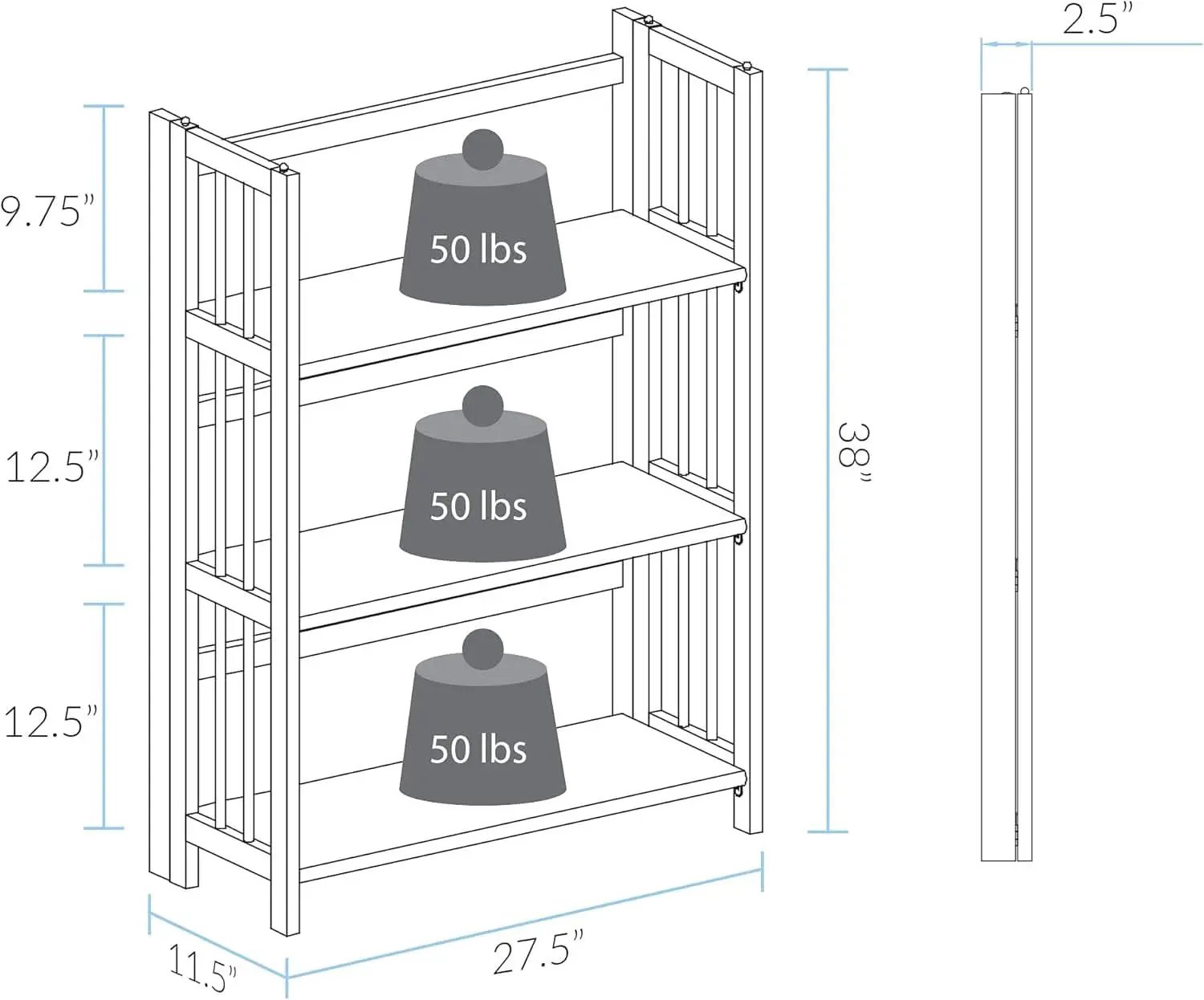 Three Shelf Folding Stackable Bookcase 27.5 Inch Wide Espresso Wood Home Office Storage from PriceLows™