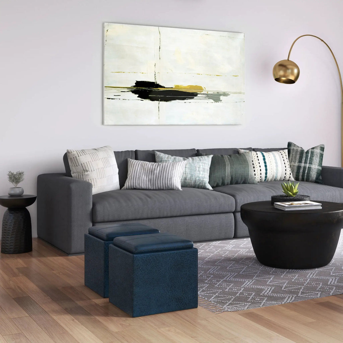Rockwood Upholstered Cube Ottoman | Flip Over Serving Tray | Large Interior Storage | 16.9 Inch Cube