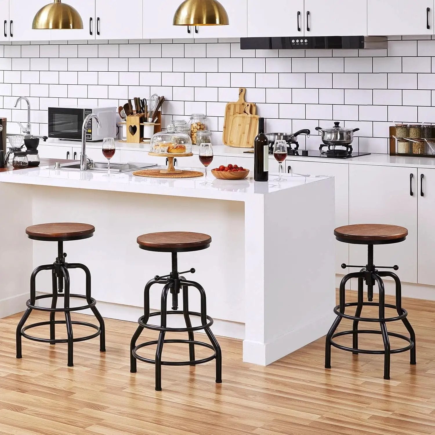 Adjustable Brown Bar Stool With Wood Seat Counter Height from PriceLows™