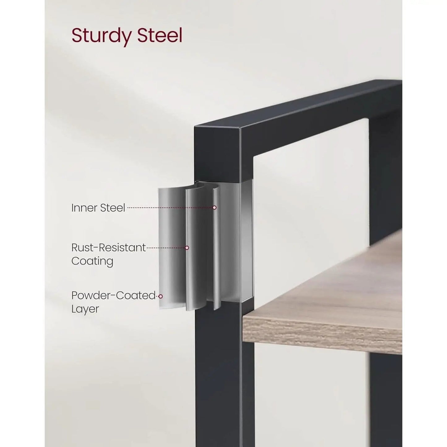 5 Tier Bookshelf Steel Frame 9.4Dx24.4Wx65H Greige Black from PriceLows™