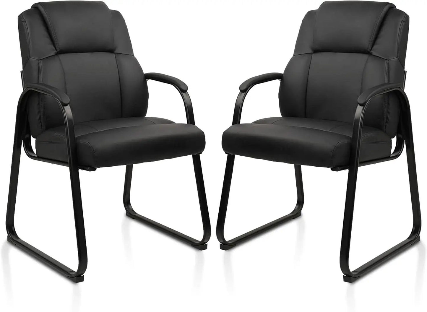 Black Leather Guest Chair 2 Pack With Padded Armrests from PriceLows™