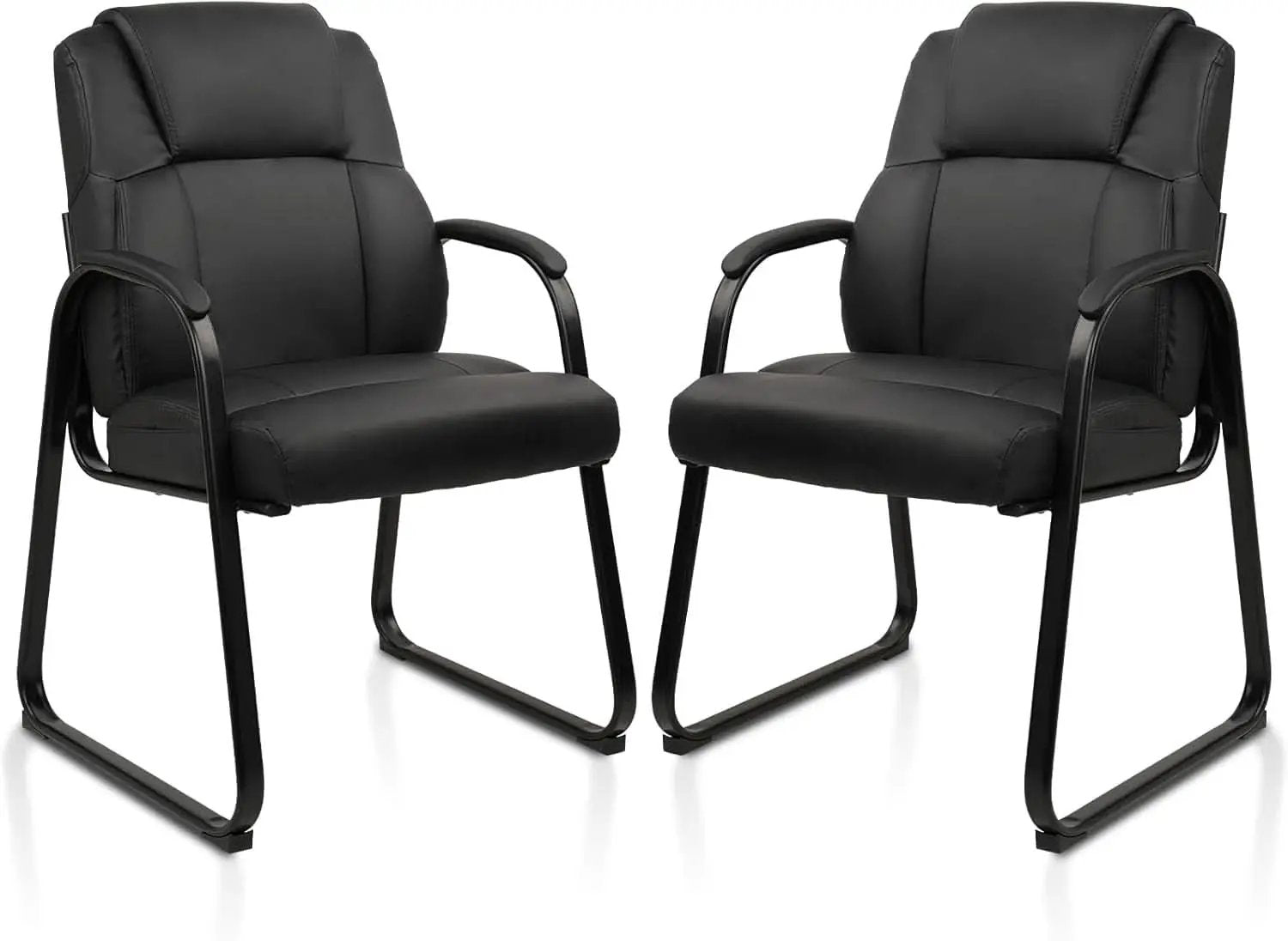 Black Leather Guest Chair 2 Pack With Padded Armrests from PriceLows™