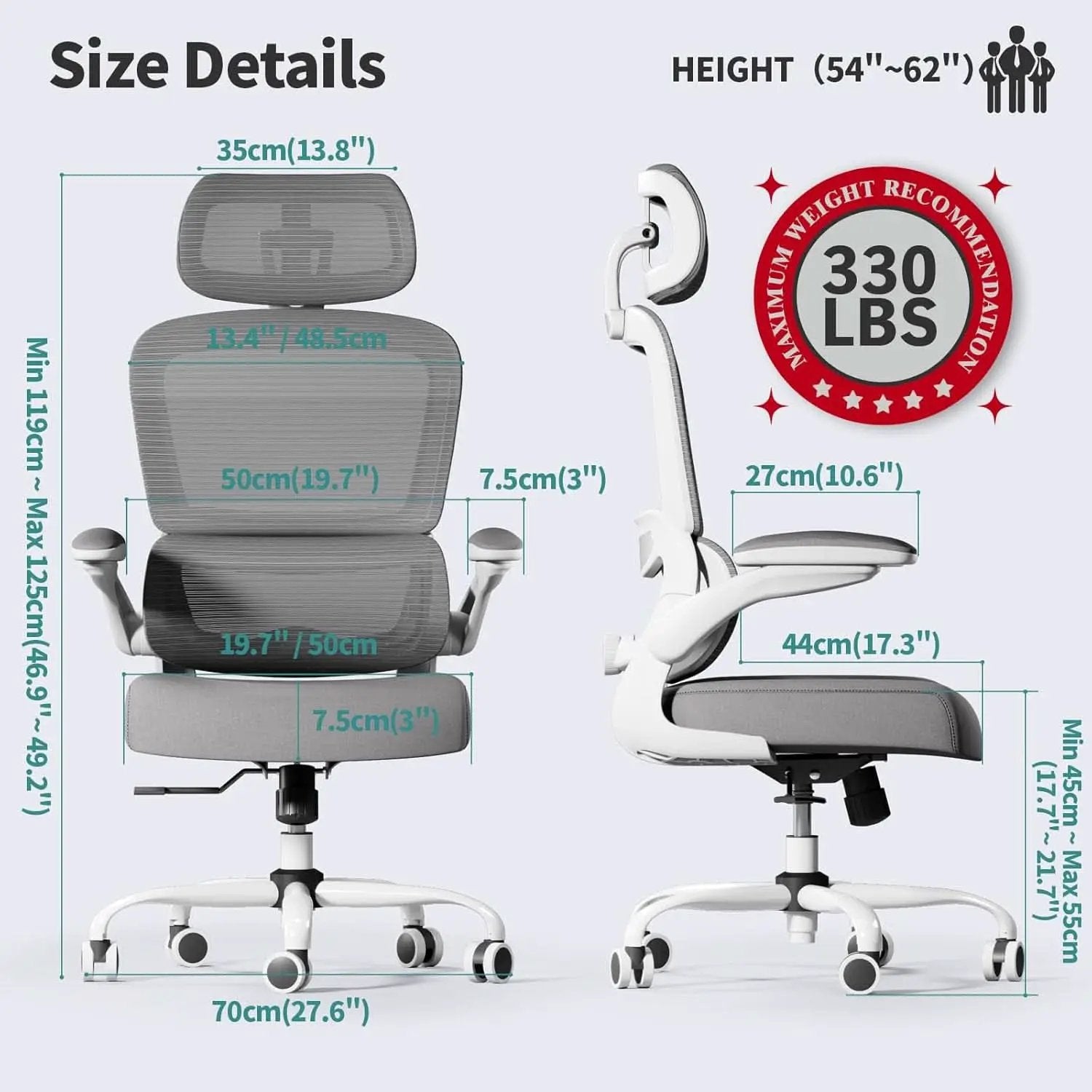 Ergonomic Office Chair Height Adjustable White Backrest from PriceLows™