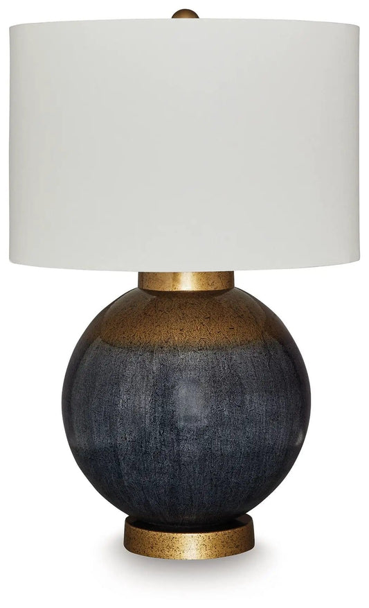 Adara Metal Table Lamp | 18.38 x 18.38 x 27.38 in | Fabric & Metal | Blue / Gold Finish