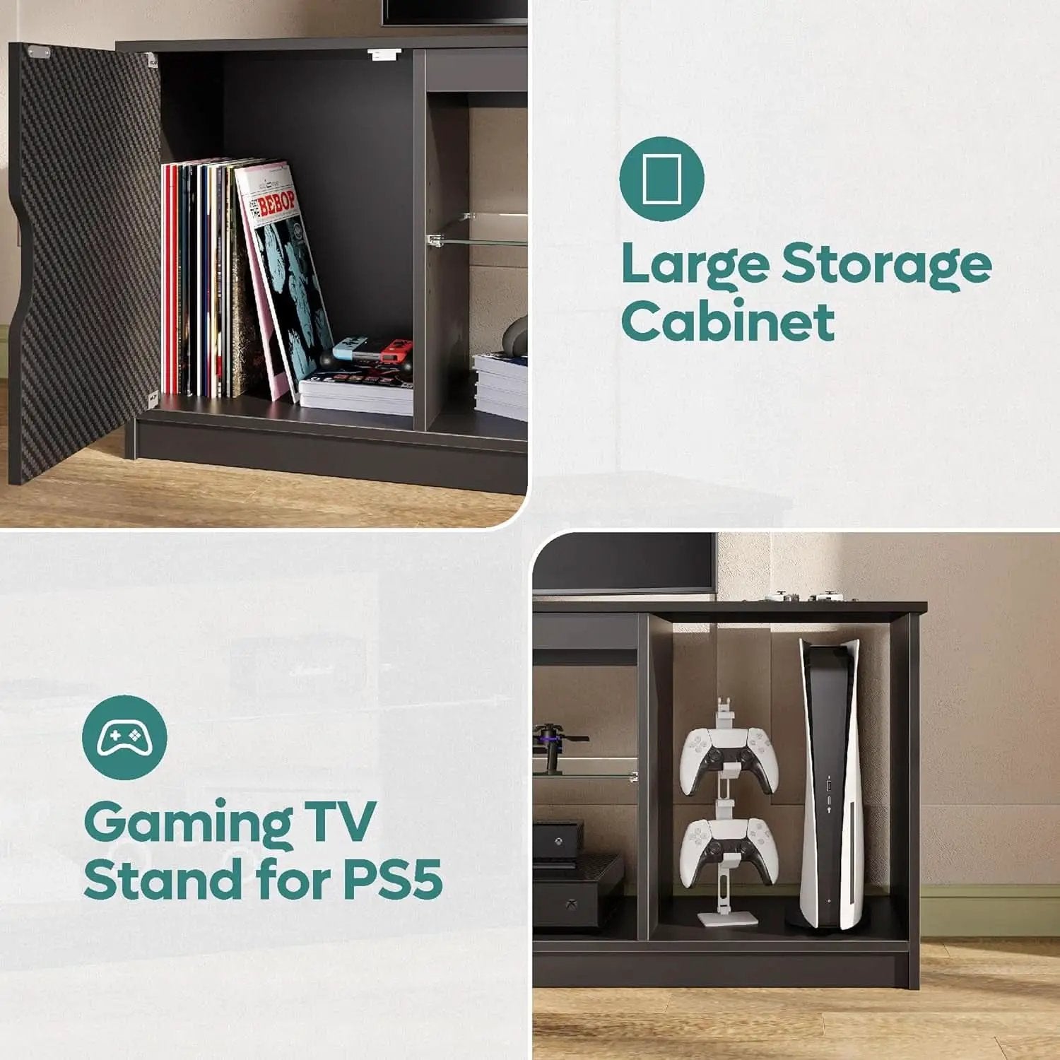 LED TV Stand 55 60 65 Inch With Adjustable Glass Shelves from PriceLows™