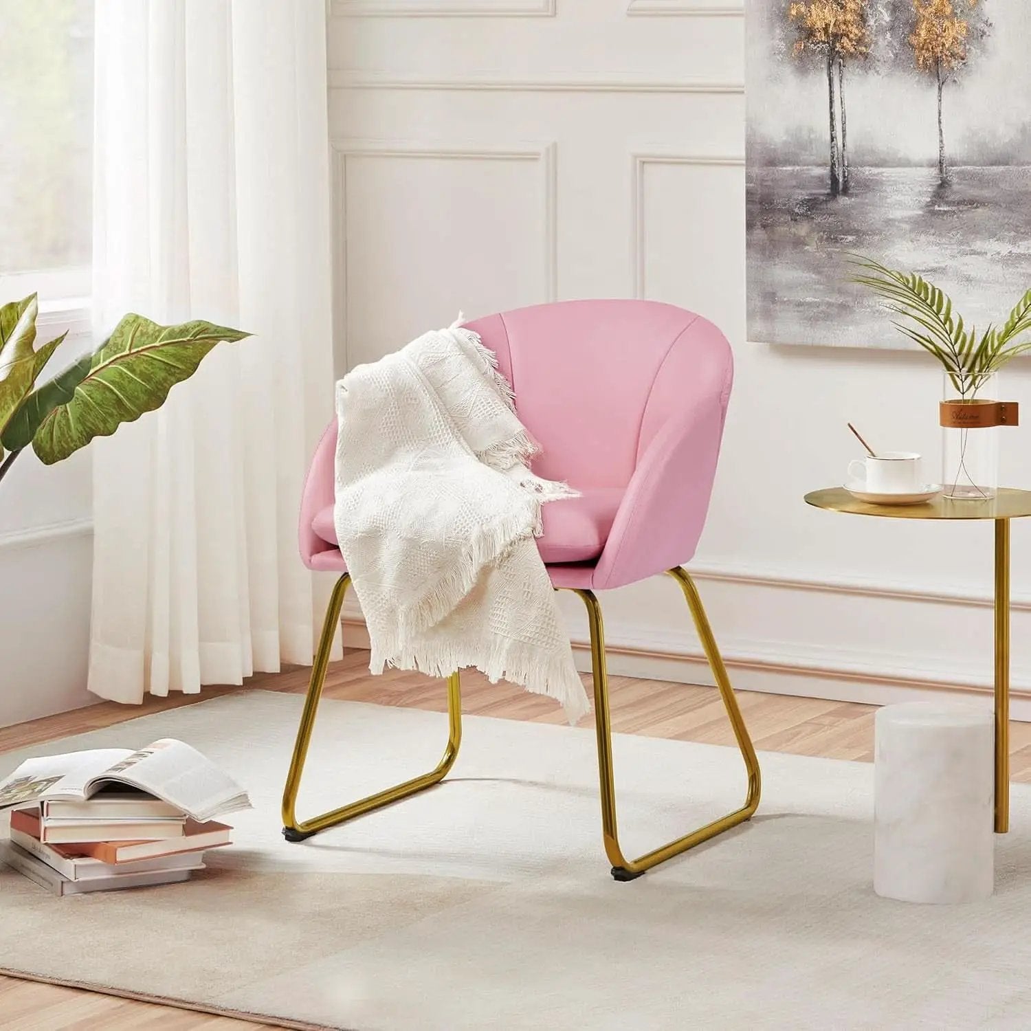 Modern PU Leather Armchair Flower With Golden Legs Pink from PriceLows™