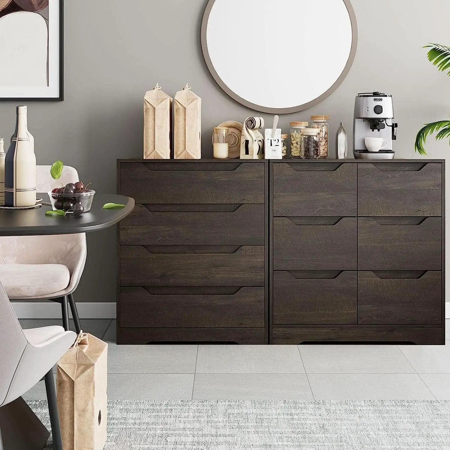 Modern 4 Drawer Dresser Walnut Finish For Bedroom Storage from PriceLows™
