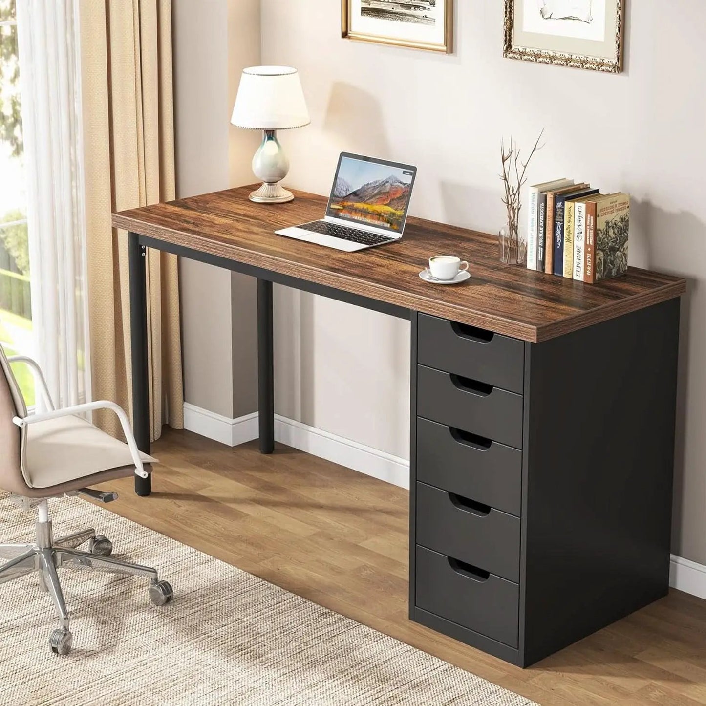 Industrial Rustic Brown Forty Seven Inch Computer Desk Storage from PriceLows™