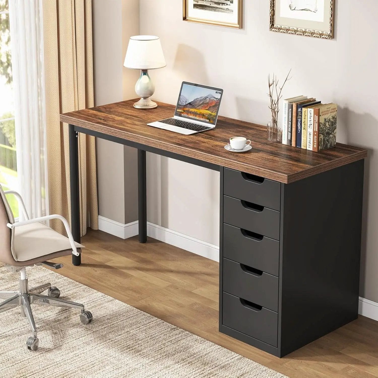 Industrial Rustic Brown Forty Seven Inch Computer Desk Storage from PriceLows™