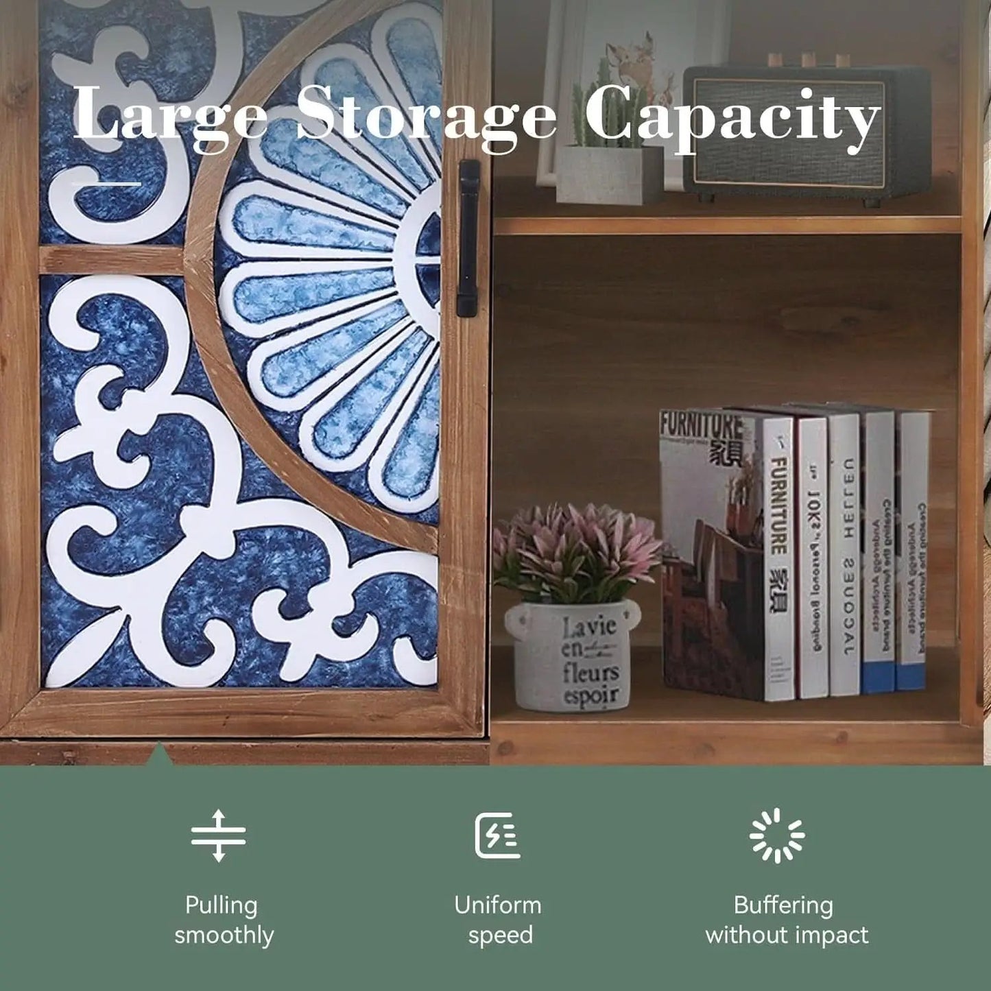 Blue Porcelain Front Accent Storage Cabinet With 2 Doors from PriceLows™