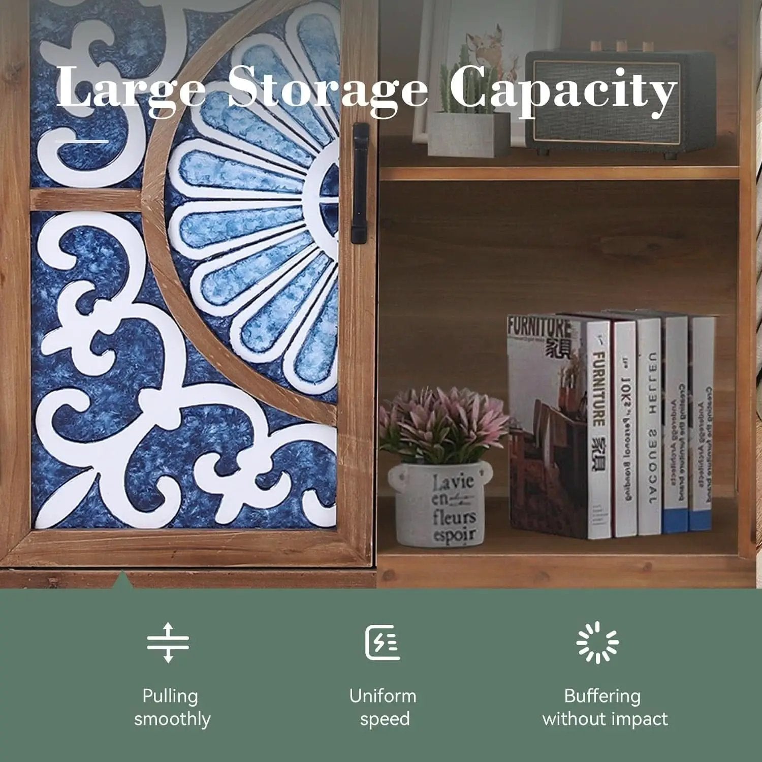 Blue Porcelain Front Accent Storage Cabinet With 2 Doors from PriceLows™