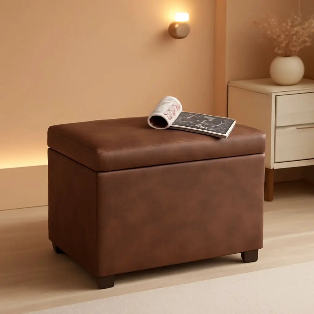 Leather Storage Ottoman Bench 24 Inches Rectangular from PriceLows™