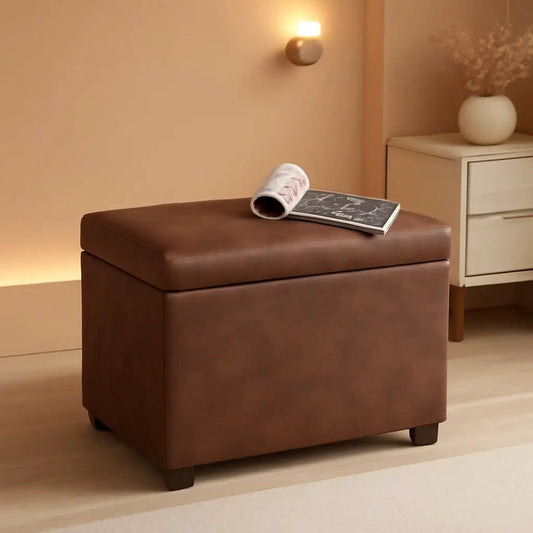 Leather Storage Ottoman Bench 24 Inches Rectangular from PriceLows™
