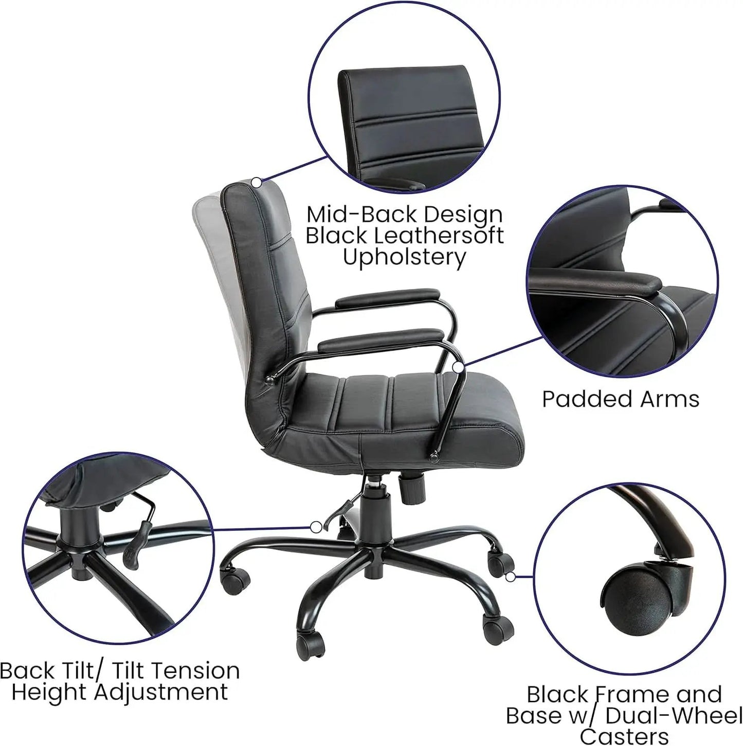 Black Office Chair With Adjustable Height And Padded Seat from PriceLows™