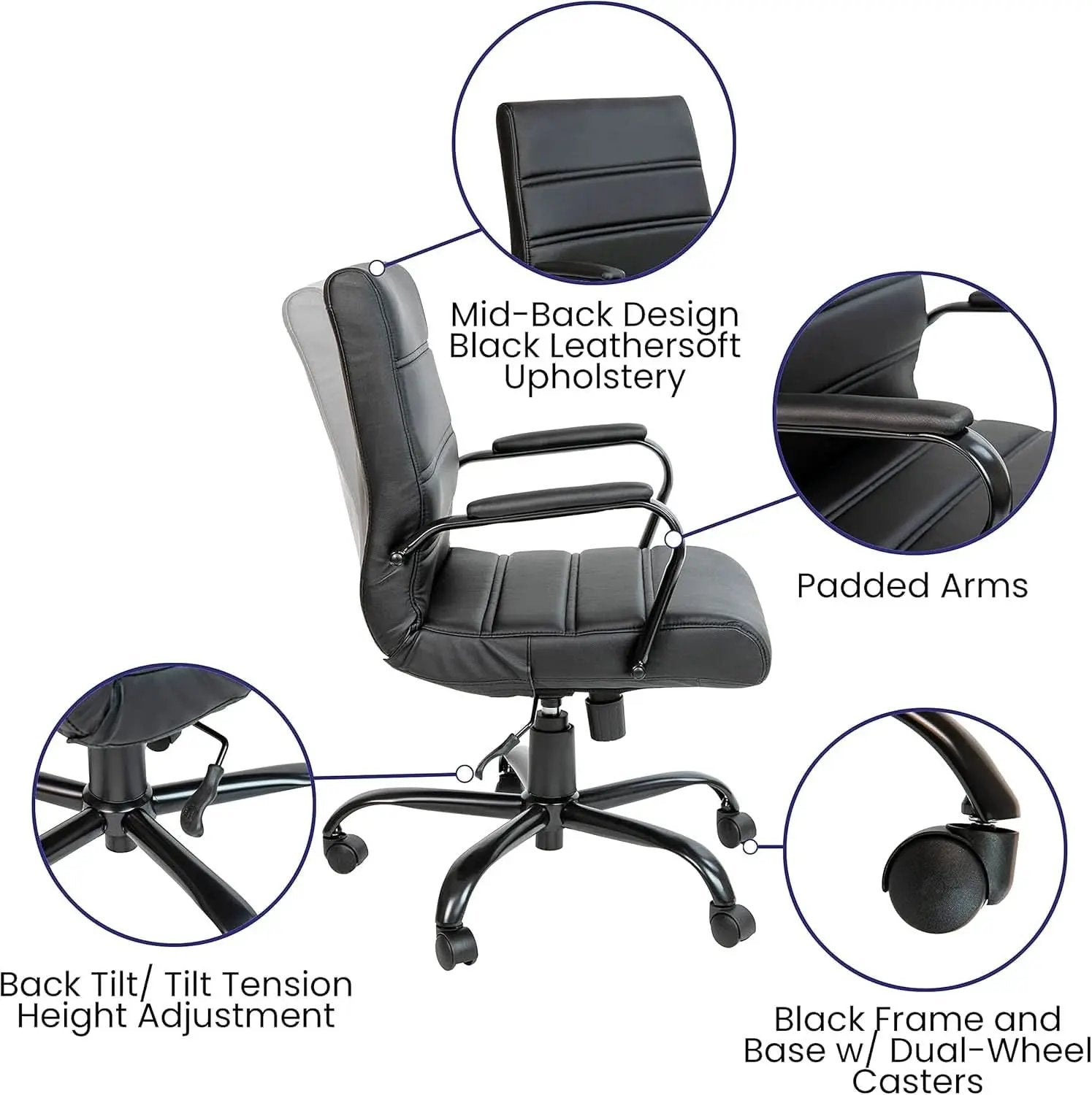 Black Office Chair With Adjustable Height And Padded Seat from PriceLows™
