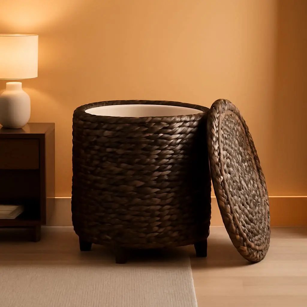 Espresso Handwoven Water Hyacinth Seventeen Inch Ottoman from PriceLows™