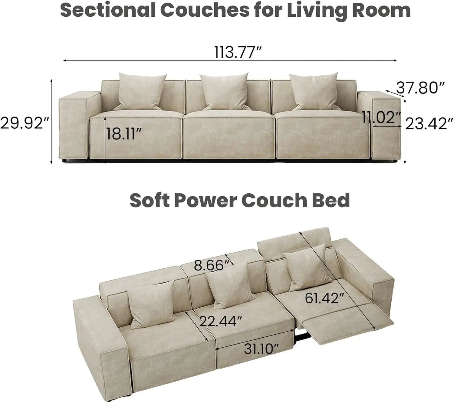 Modular Sectional Sofa With Velvet Beige Finish Recliner Compact Layout from PriceLows™