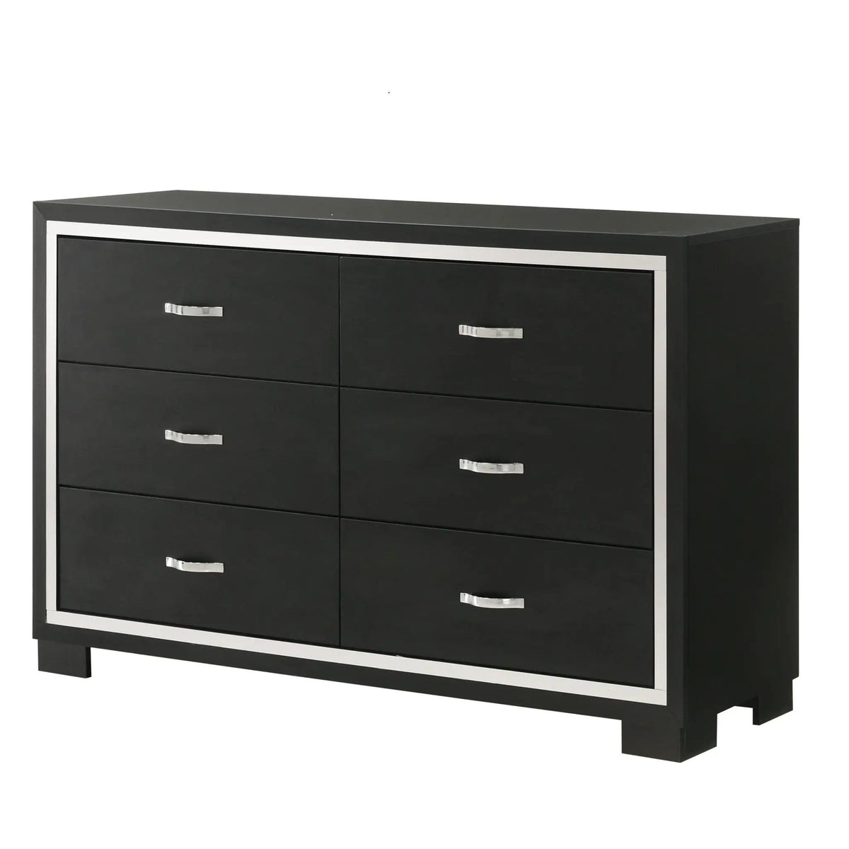6 Drawer Dresser With Handles Bedroom Furniture - | 58.4 x 16.1 x 35.7 in | Metal & Wood | Black