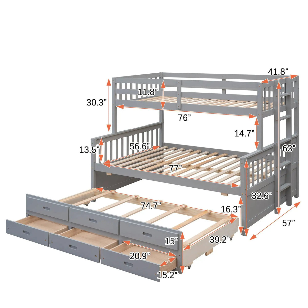 Bunk Bed | Twin Size | Rolling Trundle | Storage Drawers