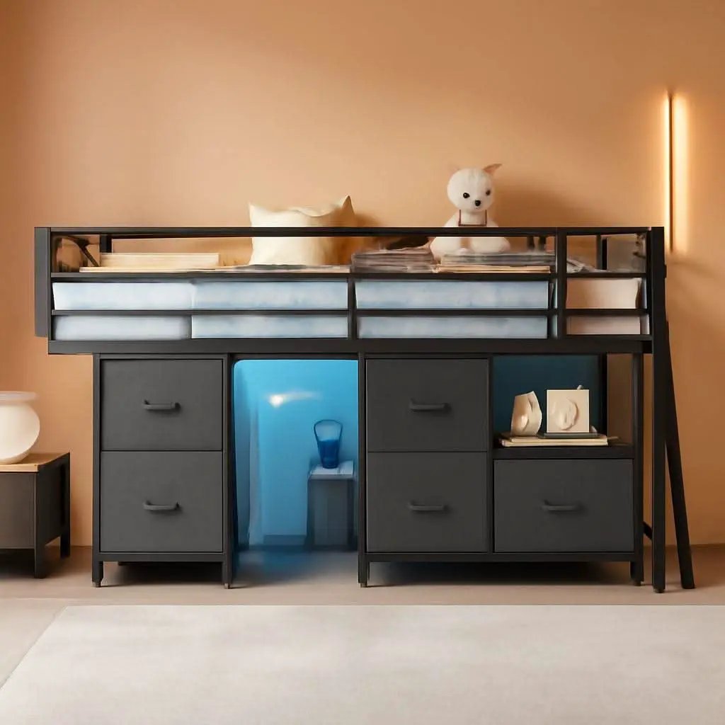Twin Loft Bed With LED Lights And Storage Drawers Included from PriceLows™