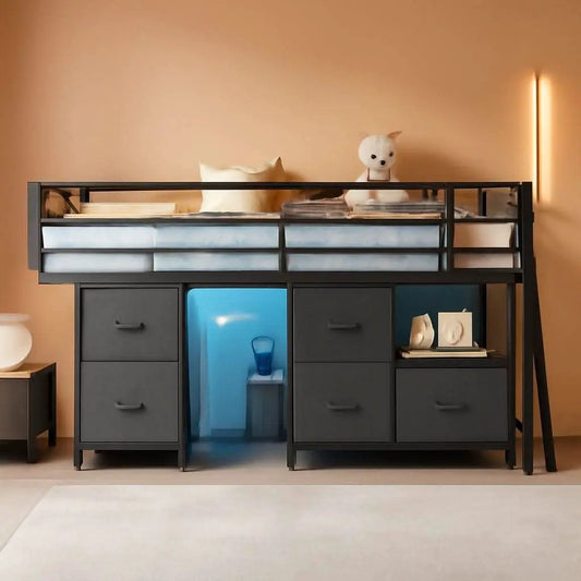 Twin Loft Bed With LED Lights And Storage Drawers Included from PriceLows™