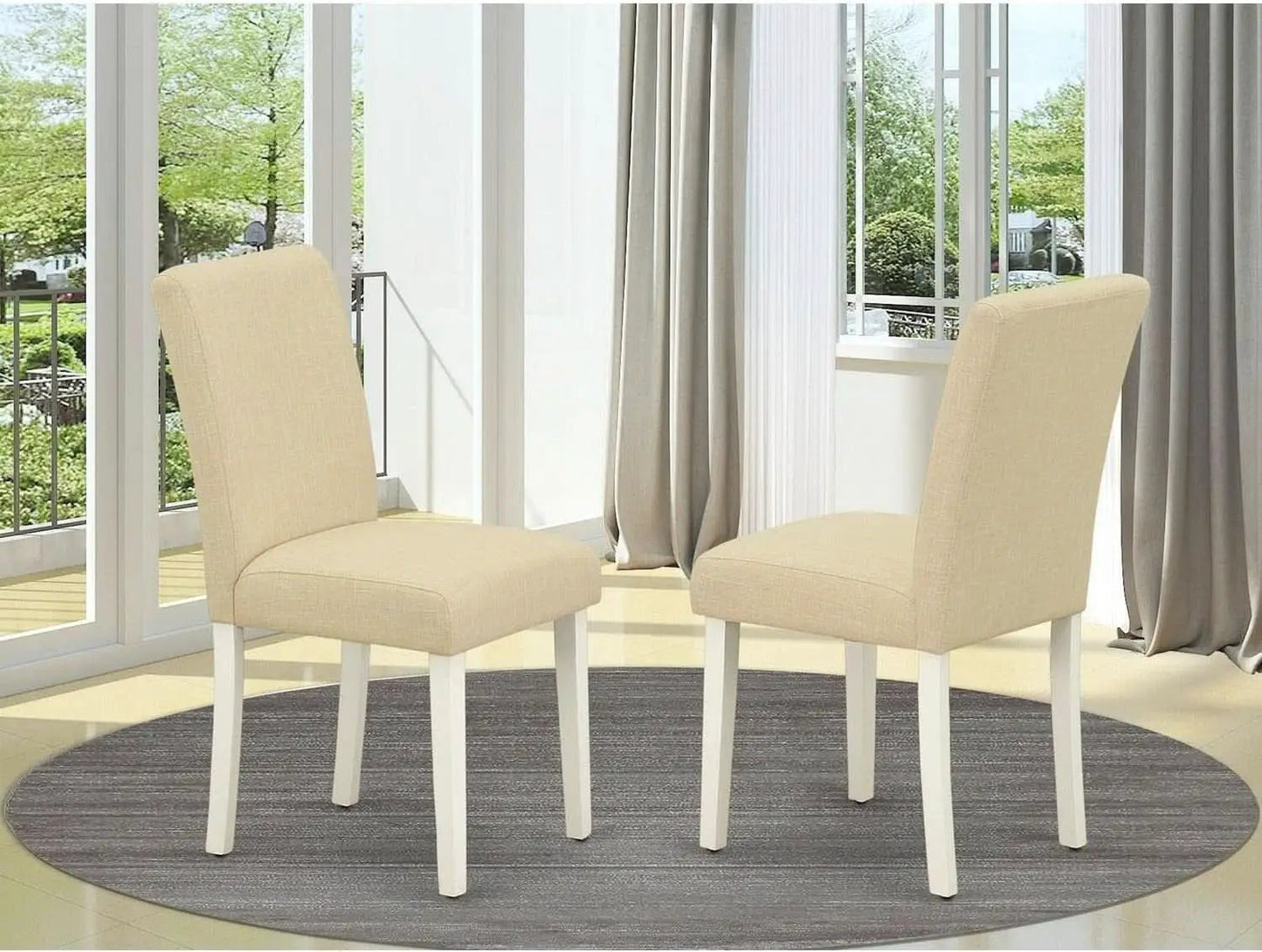 Light Beige Linen Upholstered Dining Chairs Set Of 2 from PriceLows™