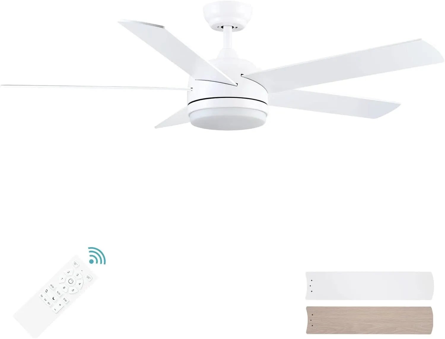 52 Inch White Ceiling Fan With Dimmable LED Lights from PriceLows™