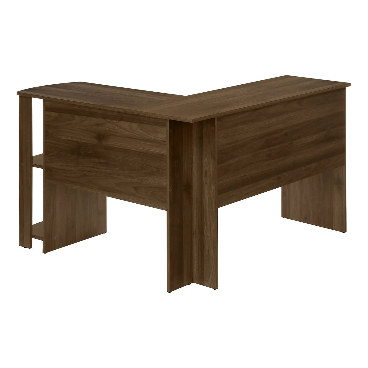 Walnut L-Shaped Corner Desk | 47 Inch Width | Wood-Look Finish | Open And Closed Right Storage