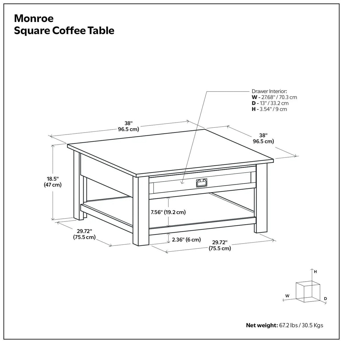 Monroe Handcrafted Side Table | Solid Acacia Hardwood | NC Lacquer Finish | 38 Inch Square