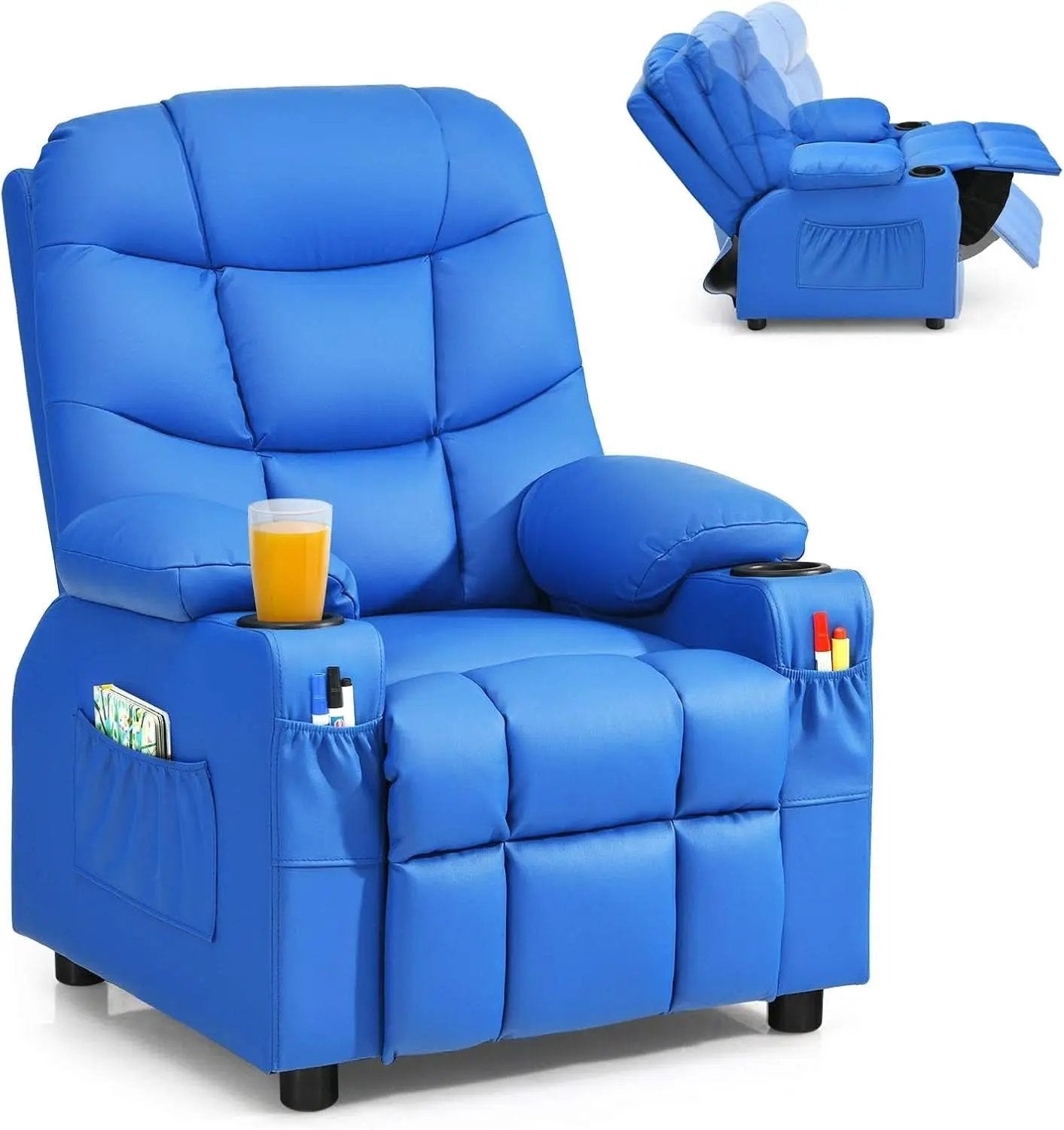 Blue Kids Recliner Chair With Cup Holder And Footrest from PriceLows™