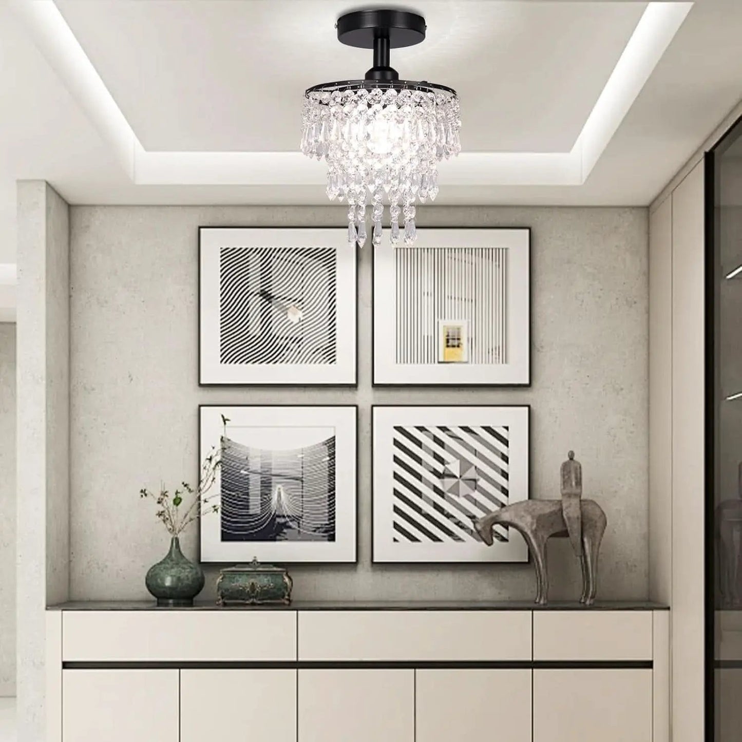 Small Black Crystal Chandelier Flush Mount With Raindrops from PriceLows™