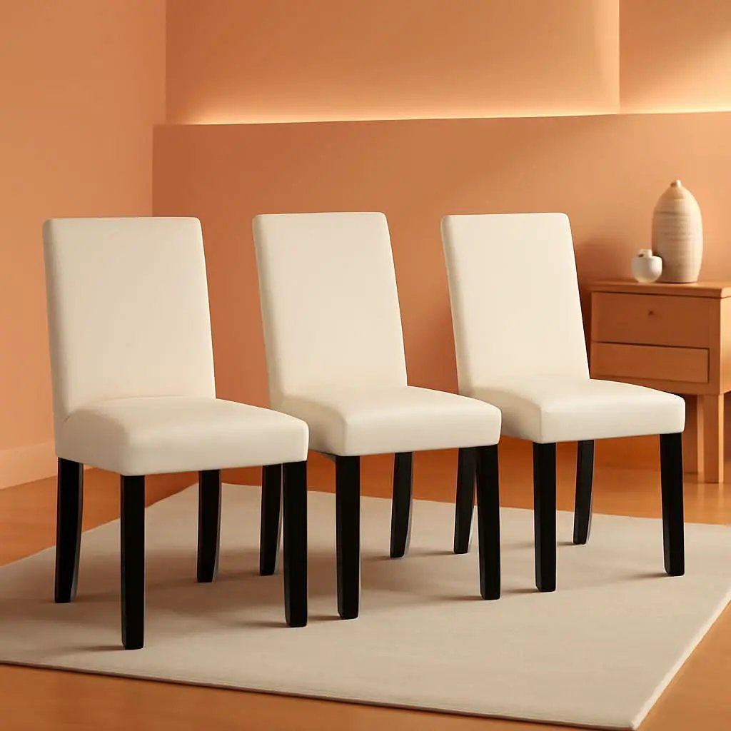 Beige Upholstered Dining Chairs Set Of 4 Modern Fabric from PriceLows™