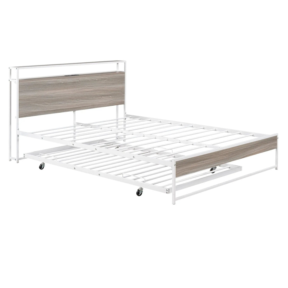 Platform Bed Frame With Trundle | USB Ports | Slat Support | Metal And Wood Build