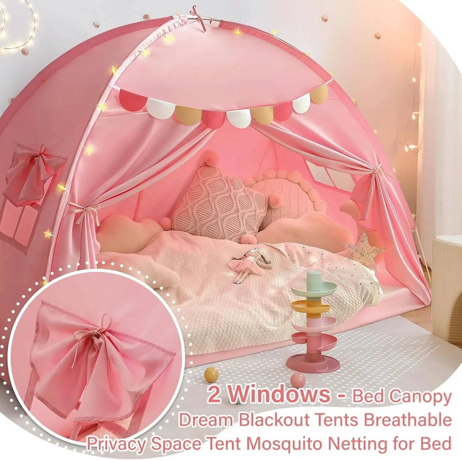 Pink Full Size Canopy Tent Dual Door Access Blackout Fabric from PriceLows™
