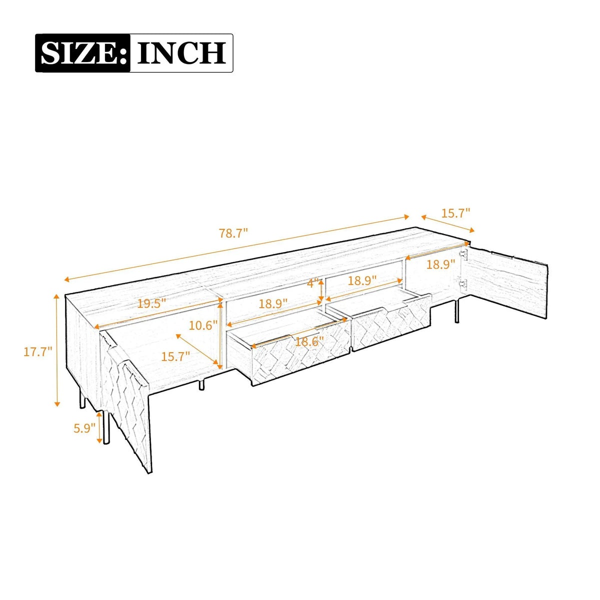 85 Inch TV Stand | Closed Storage | 3D Diamond Interwoven Pattern | Soft Closing Hinges