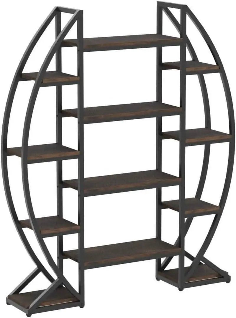 Oval 55 Inch Brown Industrial Display Etagere Bookcase from PriceLows™