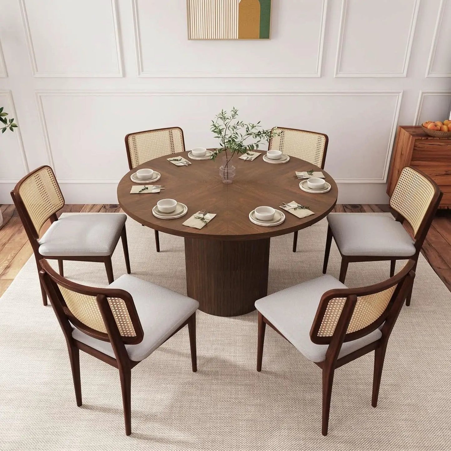 47 Inch Walnut Round Dining Table Farmhouse Kitchen from PriceLows™