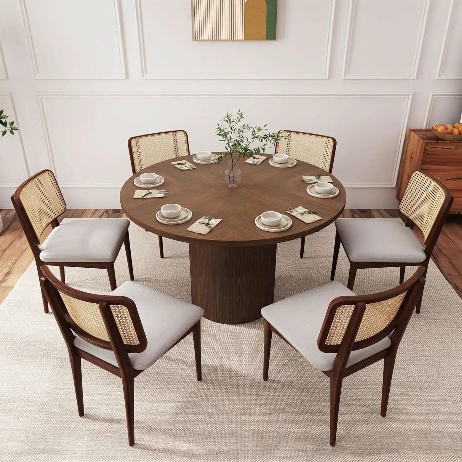47 Inch Walnut Round Dining Table Farmhouse Kitchen from PriceLows™