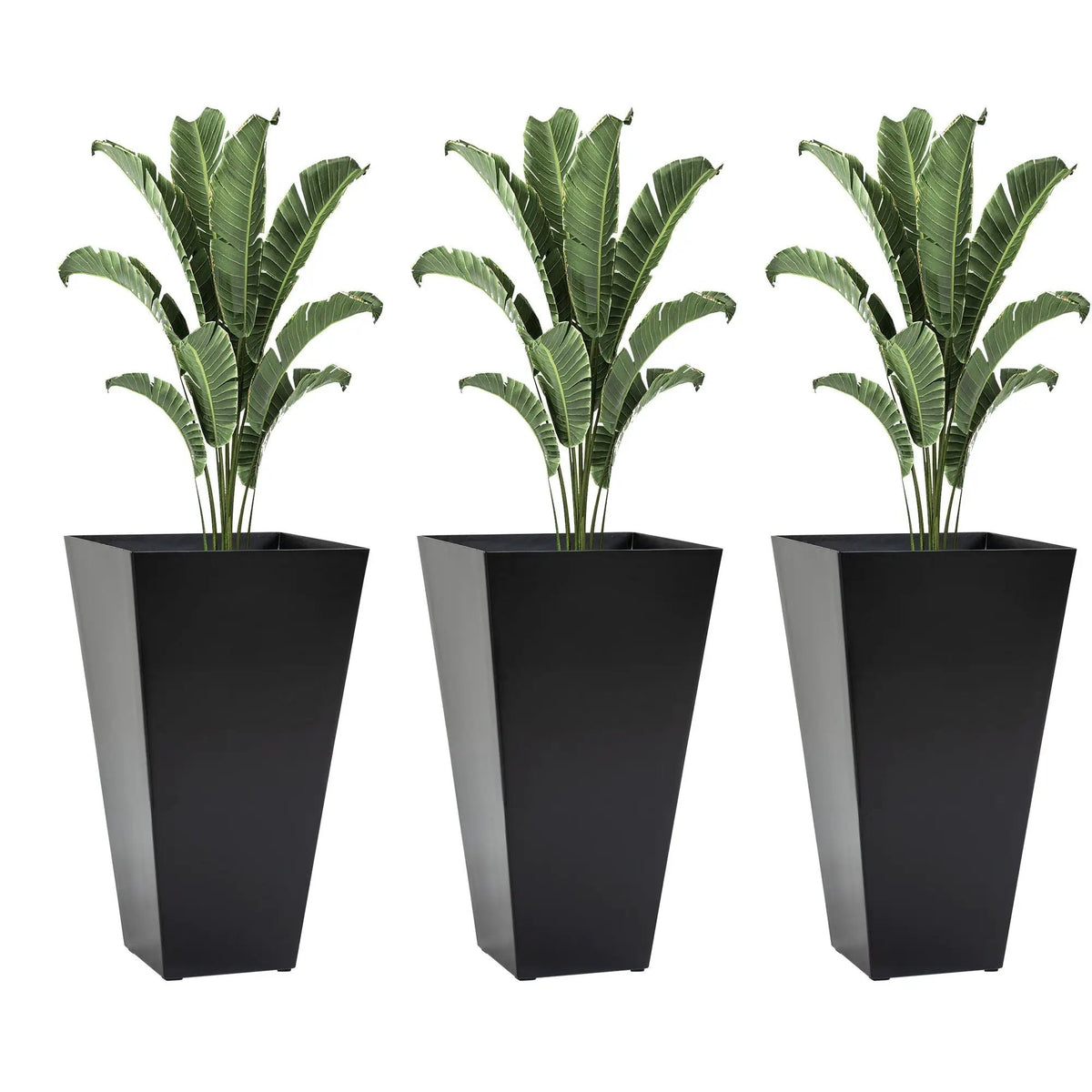 Outsunny Tapered Outdoor Planters | Set Of 3 | Faux Wood Grain Look | Drainage Holes And Plug