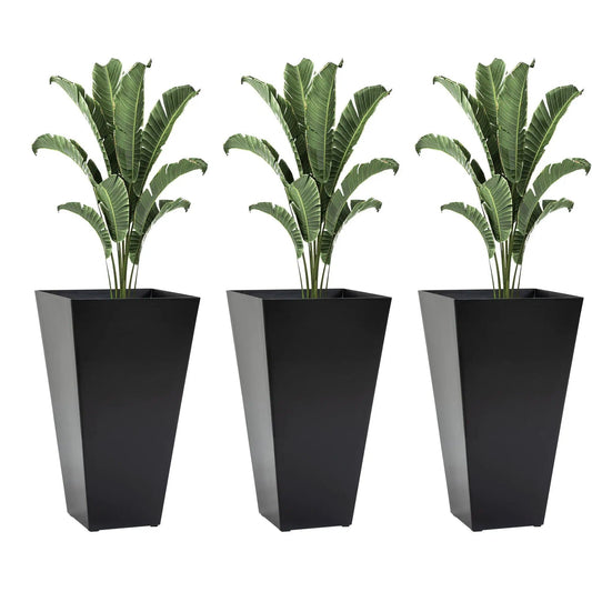 Outsunny Tapered Outdoor Planters | Set Of 3 | Faux Wood Grain Look | Drainage Holes And Plug