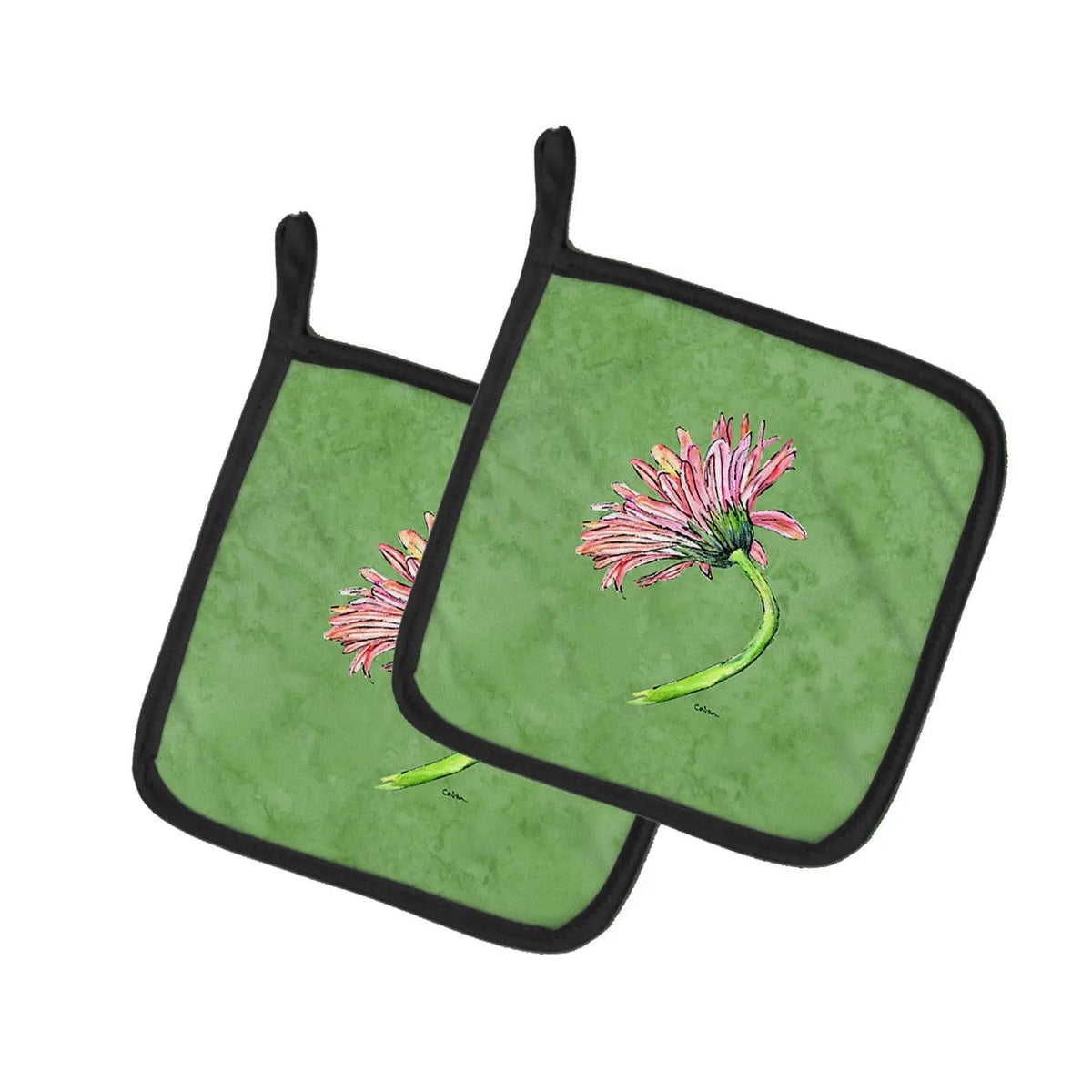 Pot Holder Set of 2 | Heat Resistant Quilted Hot Pads | 7.5 x 7.5 Inch | Gerber Daisy Pink
