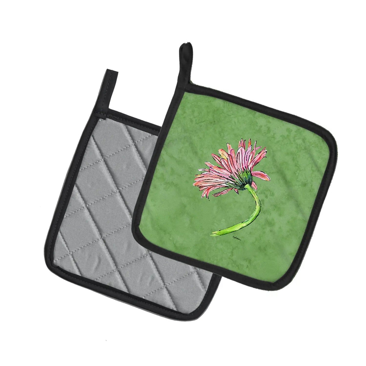 Pot Holder Set of 2 | Heat Resistant Quilted Hot Pads | 7.5 x 7.5 Inch | Gerber Daisy Pink