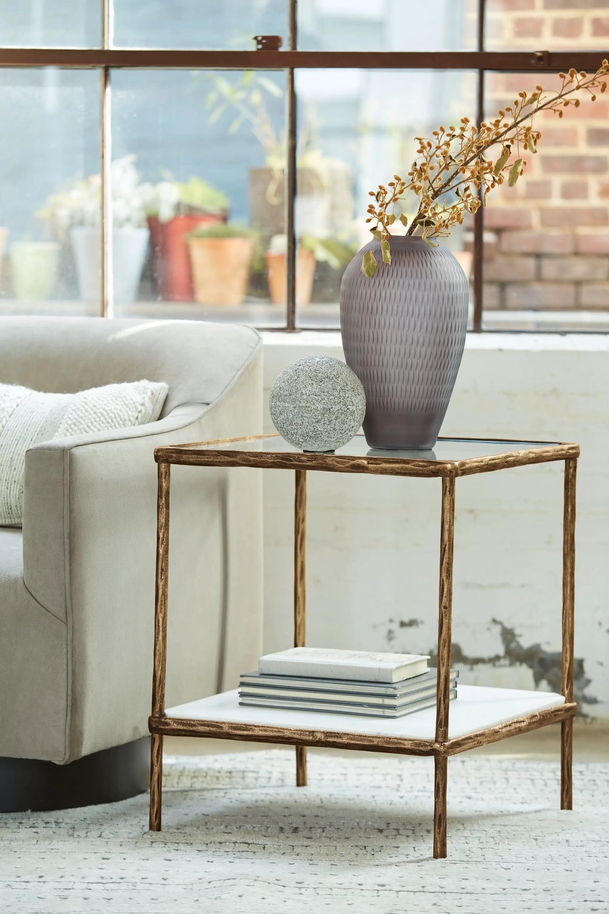 Ryandale Accent Table | Glass Tabletop | Classic Design | Textural Base