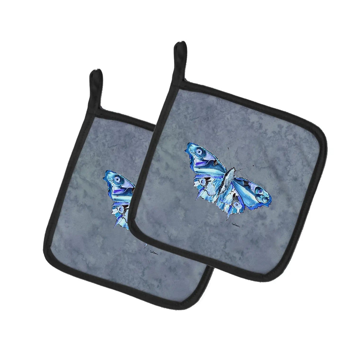Pot Holder Set of 2 | Heat Resistant Quilted Hot Pads | 7.5 x 7.5 Inch | Butterfly on Gray