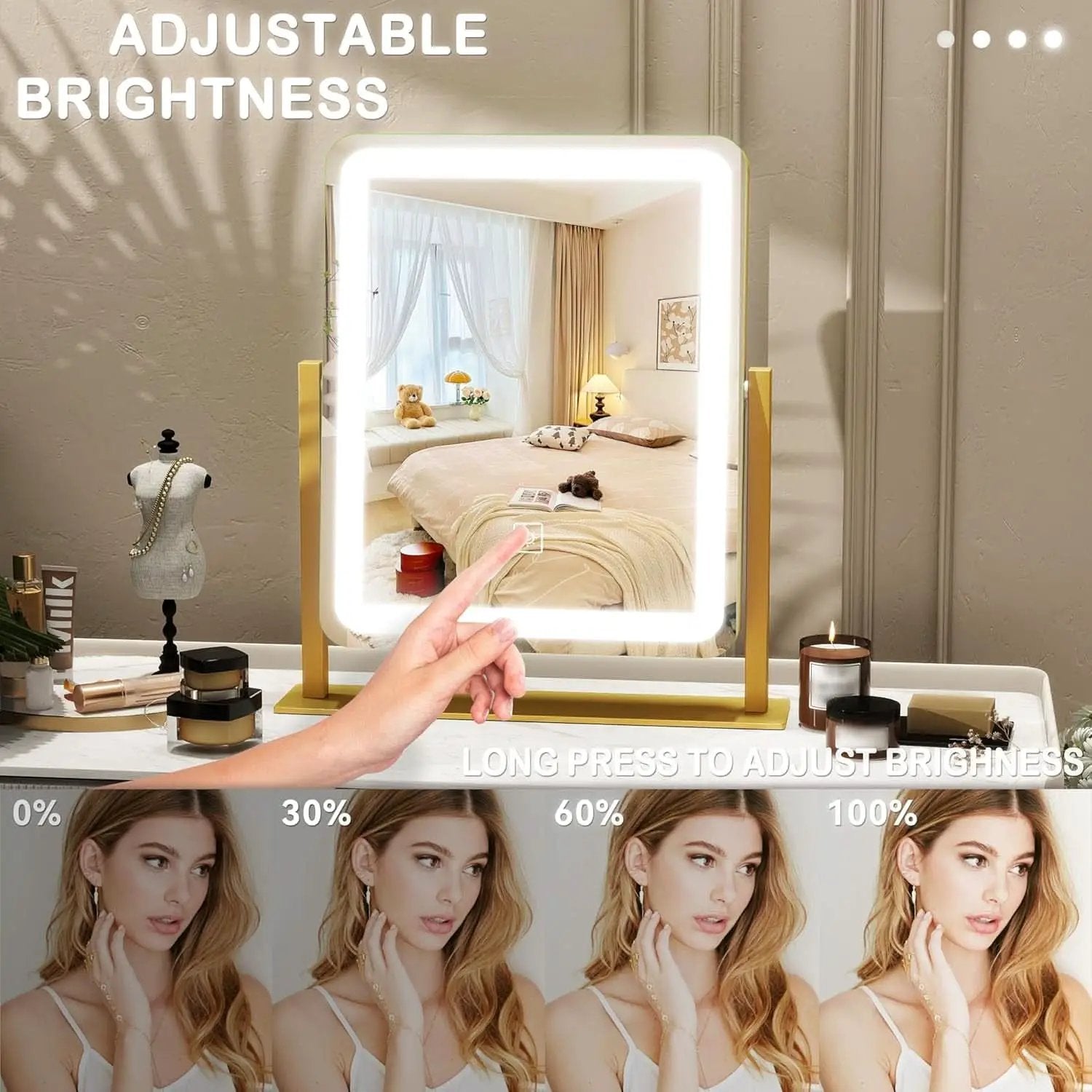 Vanity Makeup Mirror With Lights 12.6x15 Gold Touch Control from PriceLows™