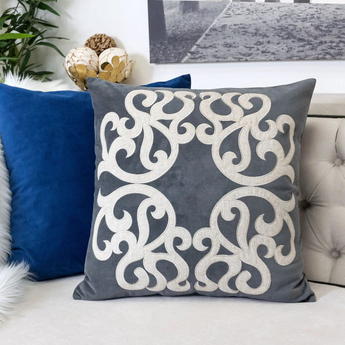Pillow Cover | Vintage Vine Pattern | Hidden Zipper | Matching Back
