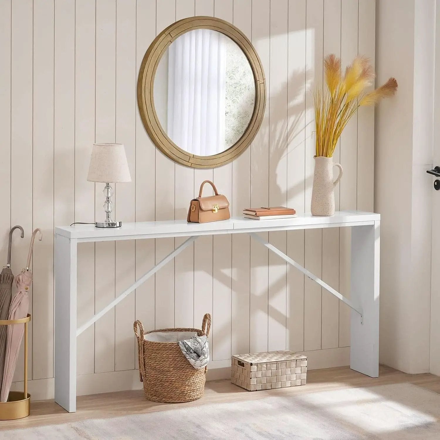 62.2-Inch Industrial White Console Table With Metal Frame from PriceLows™